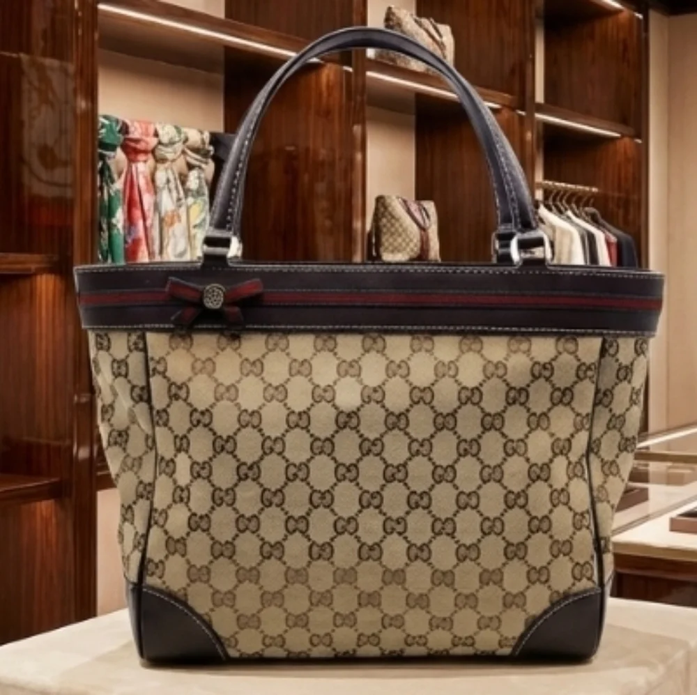 Dbl Authentic Certified Gucci Beige and Dark Brown Tote